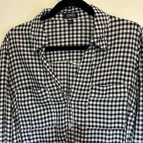 Jones New York Tops - Jones New York Women's L Button Tie Front Blouse Shirt Black Gingham Pla…
